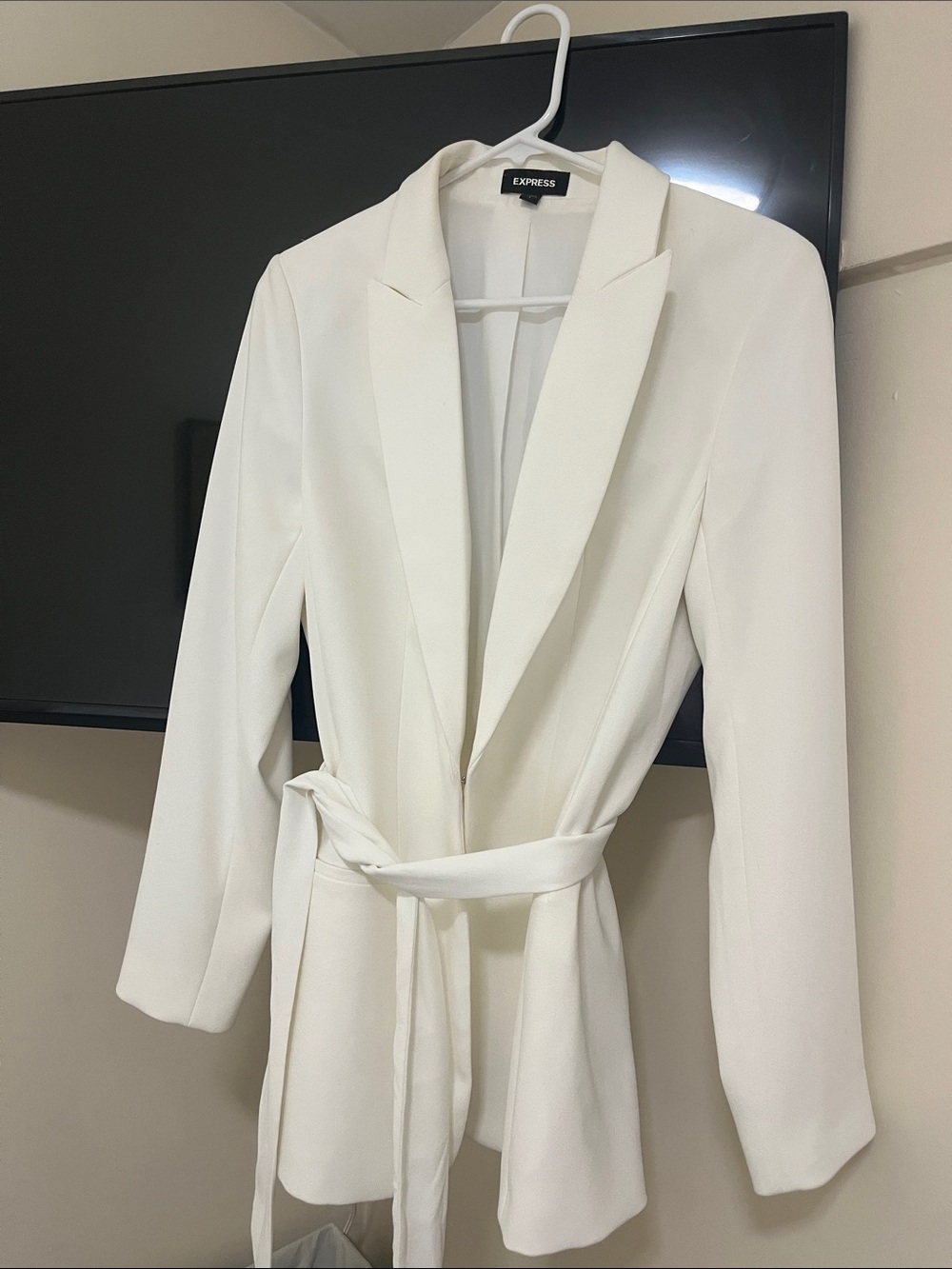 Express Cream Belted Tailored Blazer